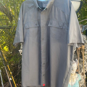 Men's Huk Gray XL Casual Button Down Shirt with Blue Accents